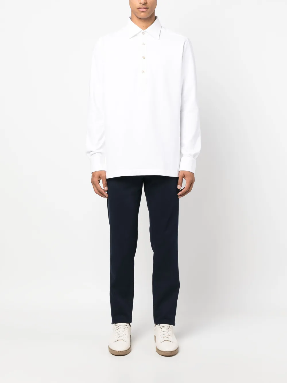 Kiton long-sleeve cotton-blend polo shirt - Wit