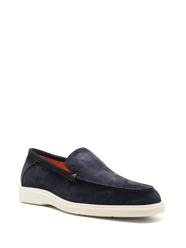 Santoni almond-toe Suede Loafers | Blue | FARFETCH