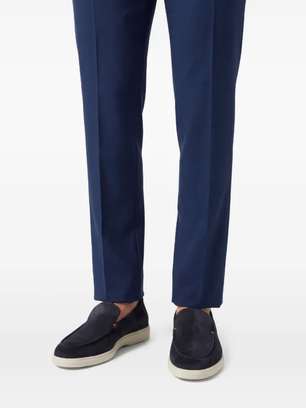 Santoni almond-toe Suede Loafers | Blue | FARFETCH
