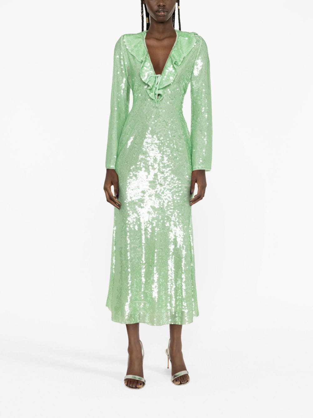 Self-Portrait Midi-jurk verfraaid met pailletten - Groen