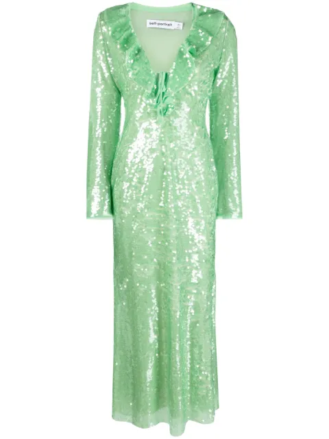 Self-Portrait sequin-embellished V-neck midi dress