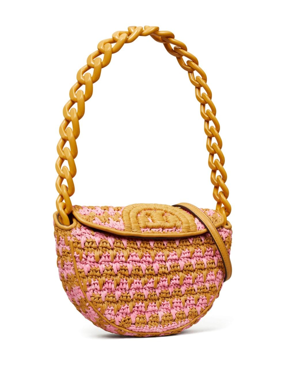 Shop Tory Burch Mini Fleming Crochet-knit Shoulder Bag In Brown