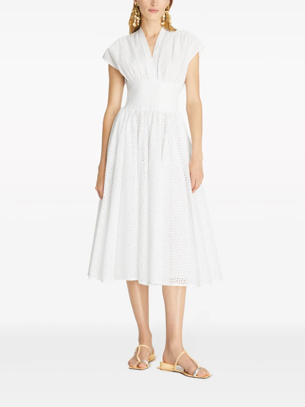 Shop Tory Burch Eyelet-detail Smocked Midi Dress In White