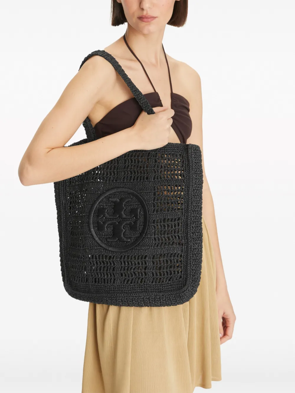 Tory Burch Ella crochet-knit tote bag - Zwart