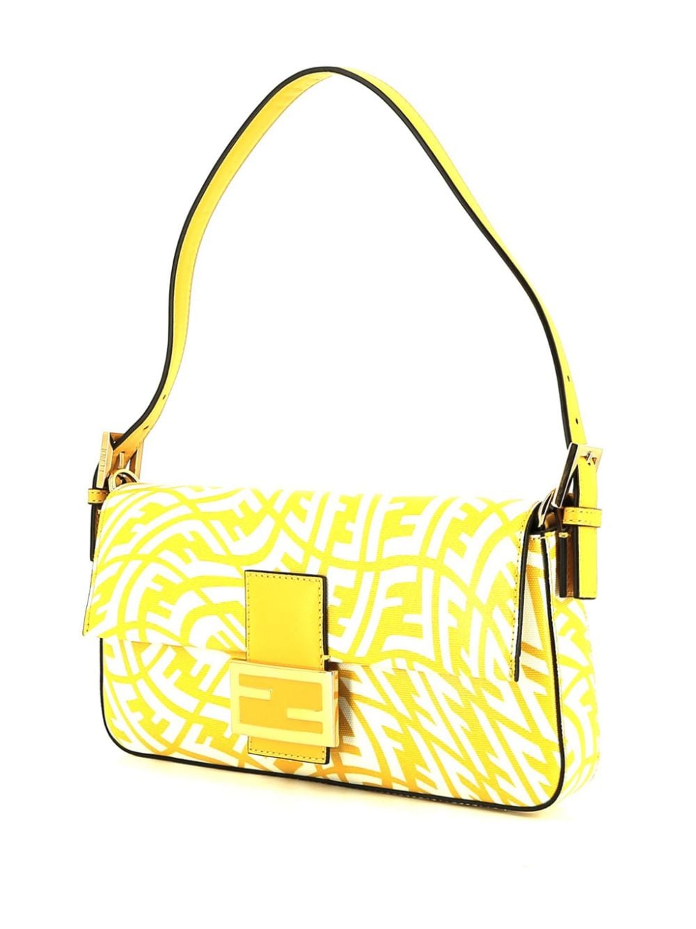 Pre-owned Fendi 2020 Vertigo Baguette Shoulder Bag In Yellow