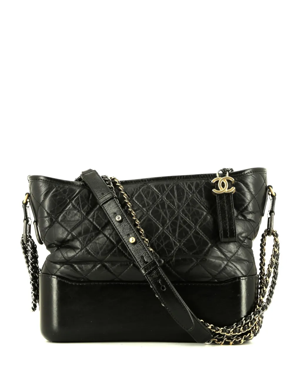 Pre-owned Chanel Gabrielle Diamond-quilted Shoulder Bag In Black