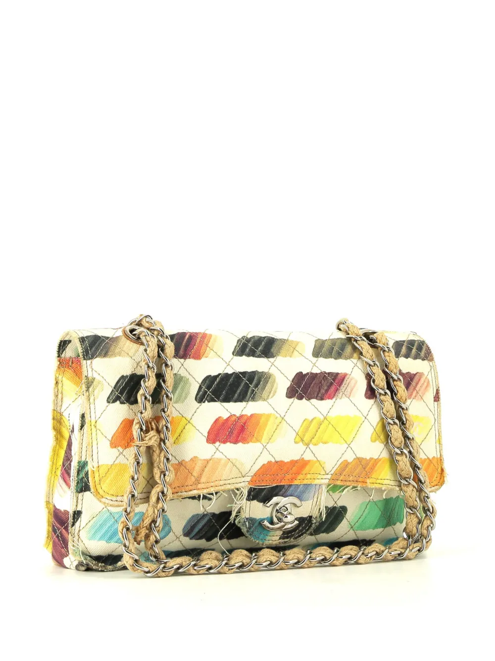 Pre-owned Chanel Timeless Watercolour-print Shoulder Bag In White
