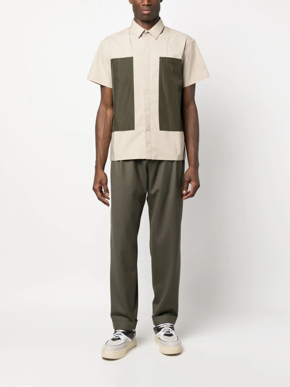 LES HOMMES panelled short-sleeve shirt - Beige