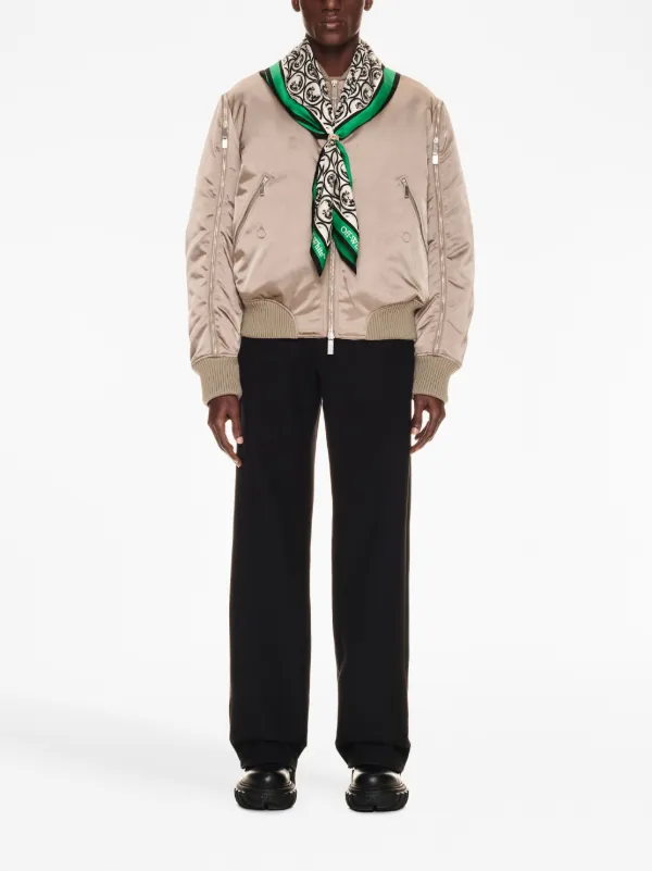 Off-White zip-detail Bomber Jacket | Neutrals | FARFETCH
