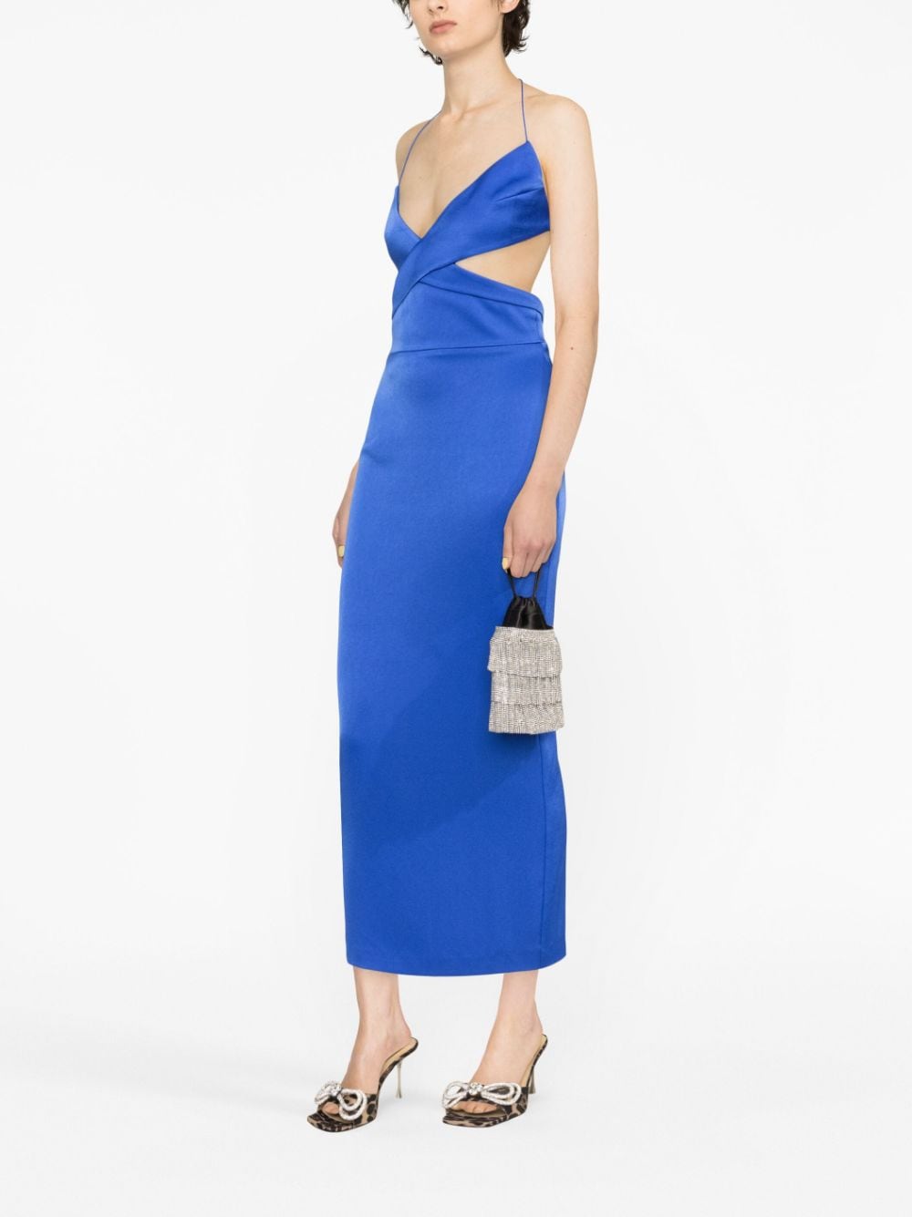 Shop Alex Perry Mason Satin Cut-out Midi Dress In Blau