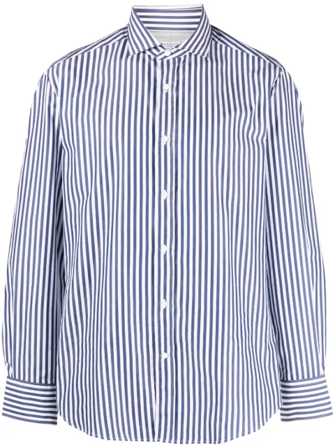 Brunello Cucinelli striped spread-collar cotton shirt