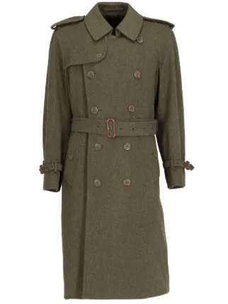 Burberry Pre Owned 1990s Wool Trench Coat Green FARFETCH