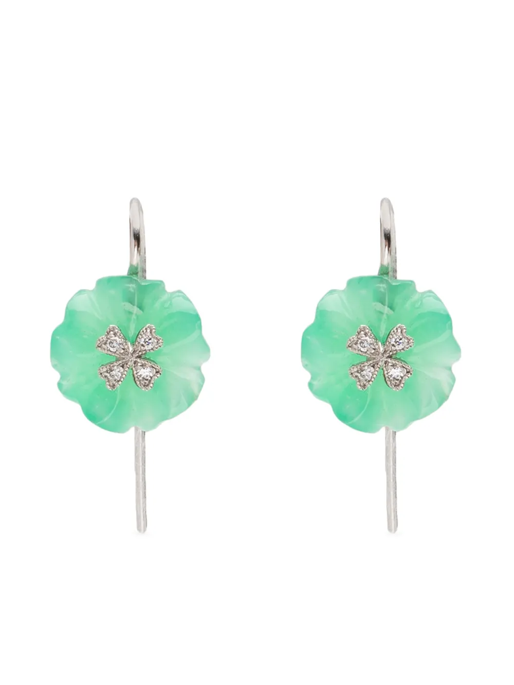 Cathy Waterman platinum Flower Bead diamond and chrysoprase earrings - GREEN SILVER