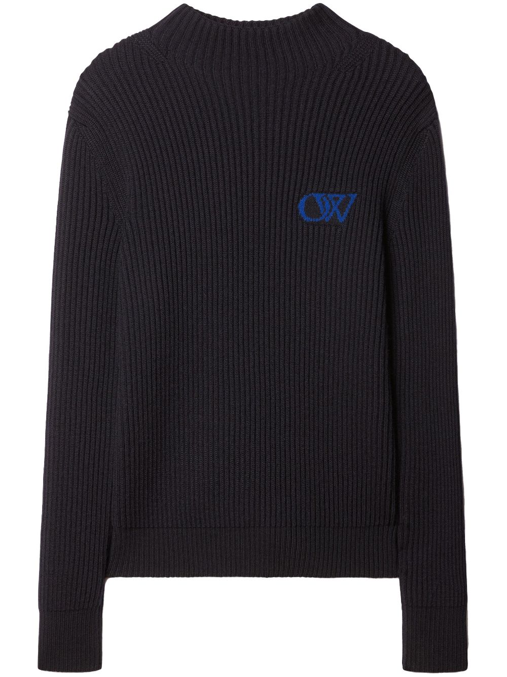 Off-white Logo-embroidered Rib-knit Jumper In Blue