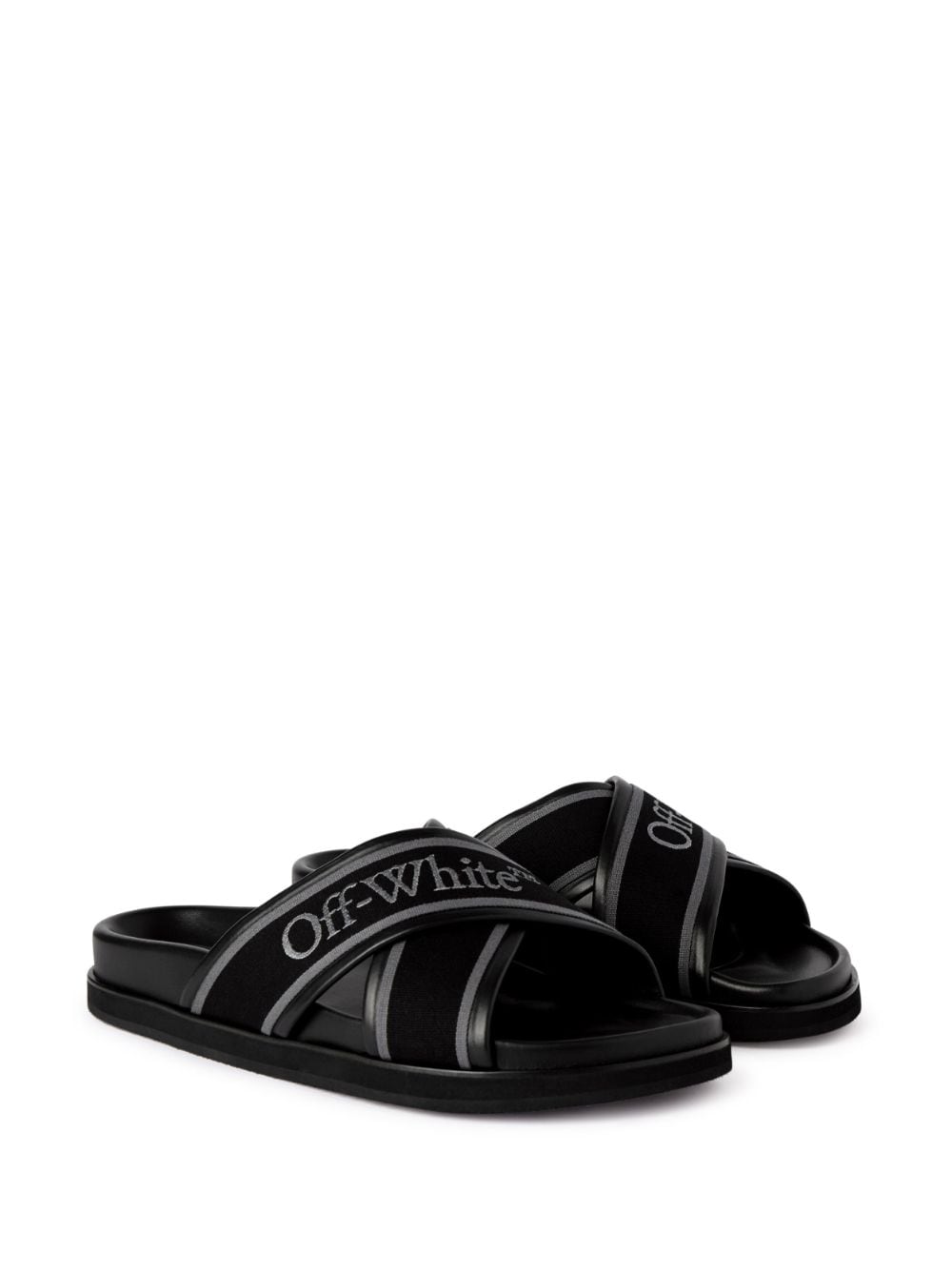 Shop Off-white Cloud Logo-strap Crossover Slides In Black