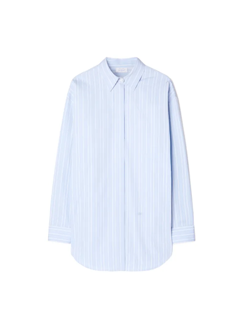 STRIPE POPLIN ROUND ZIP SHIRT LIGHT BLUE