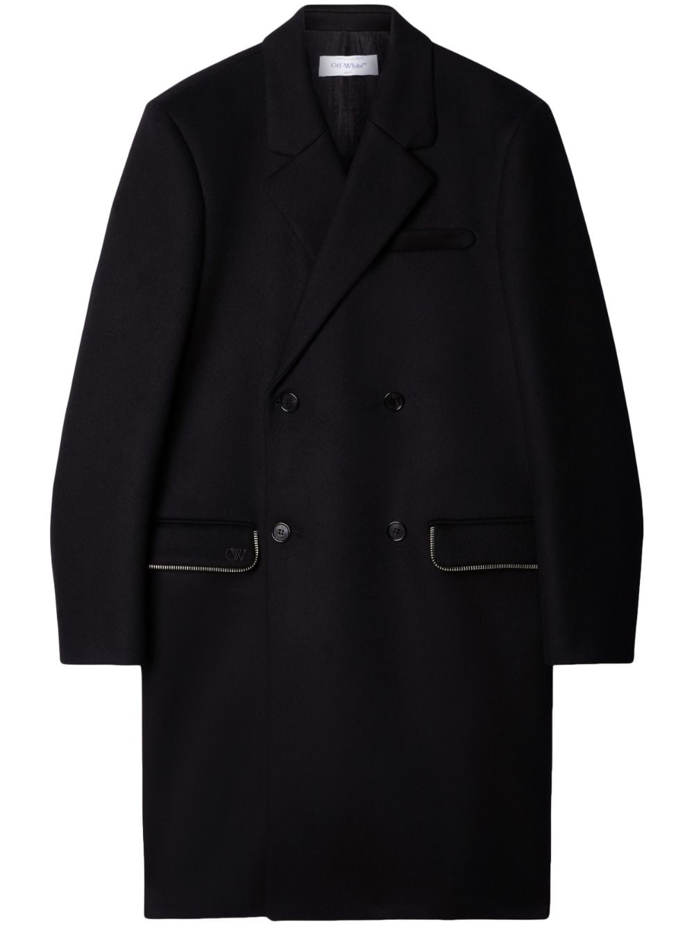 Shop Off-white Zip-detail Virgin Wool Coat In Black