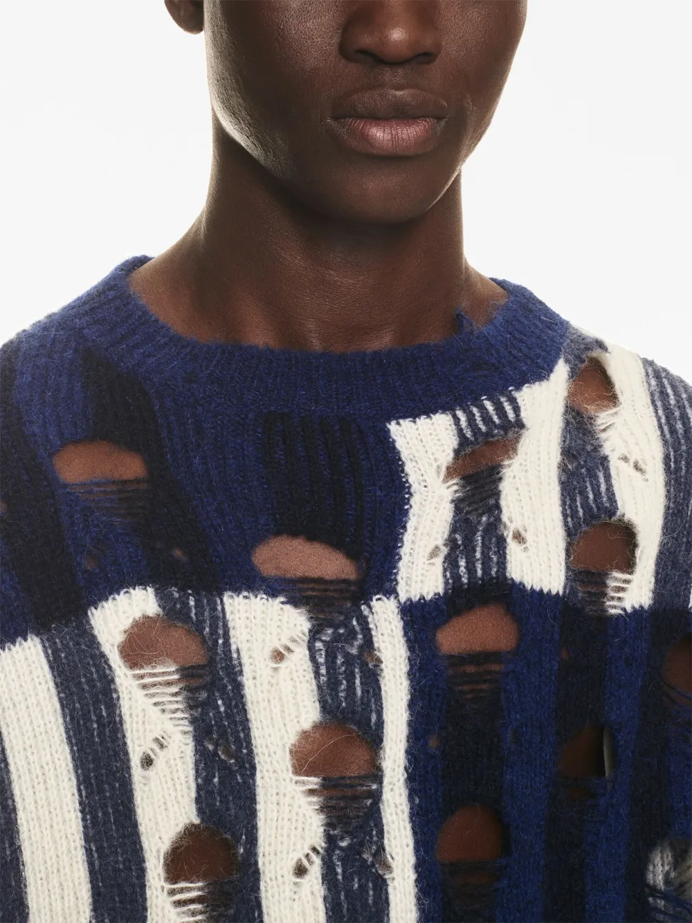 Off-white Distressed Effect Shibori Tartan Crewneck Sweater In Blue