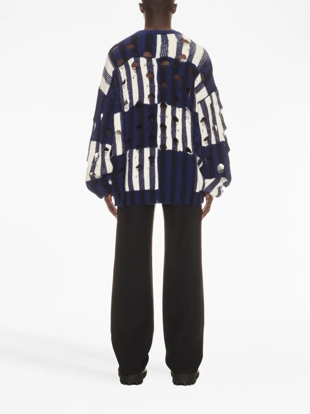 Off-white Distressed Effect Shibori Tartan Crewneck Sweater In Blue