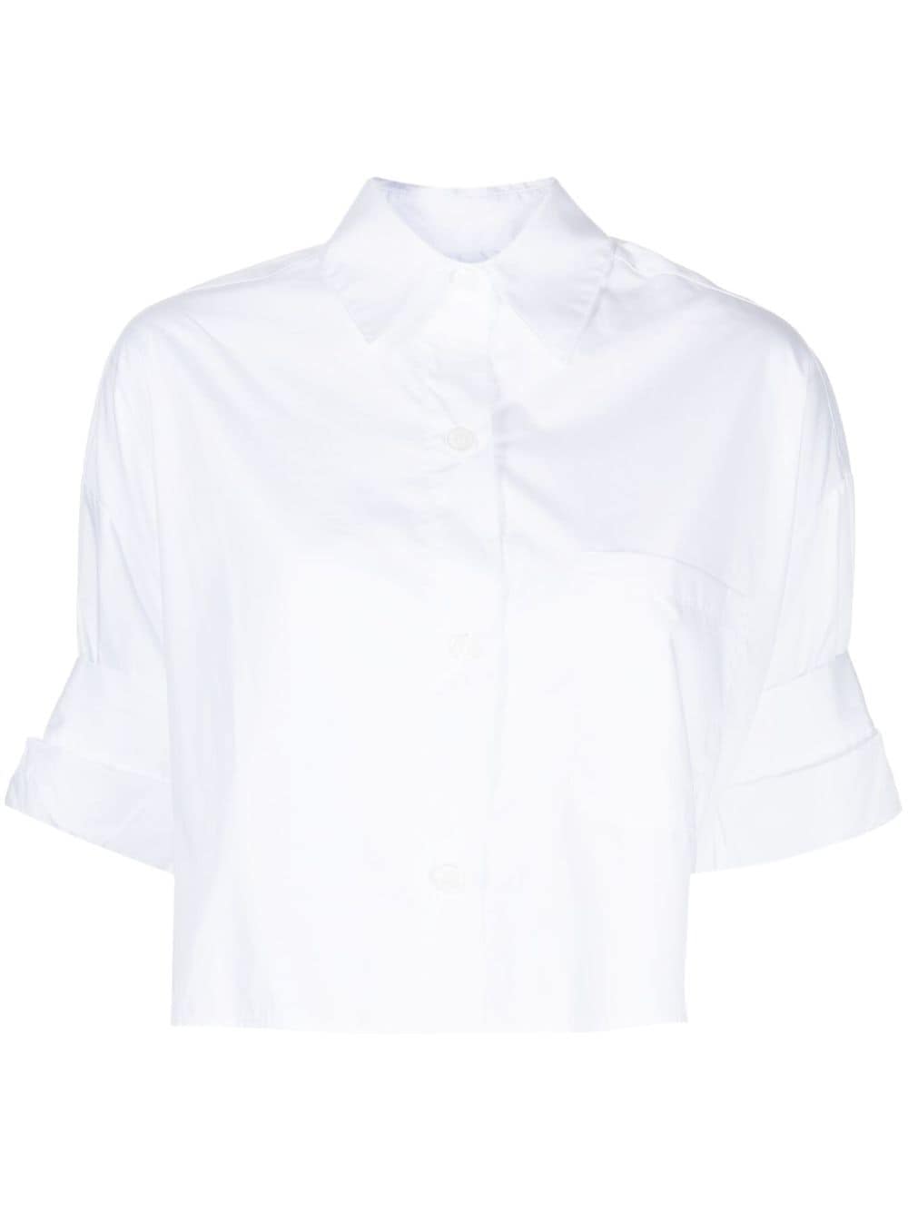 Shop Twp Folded-sleeve Cropped Cotton Shirt In White