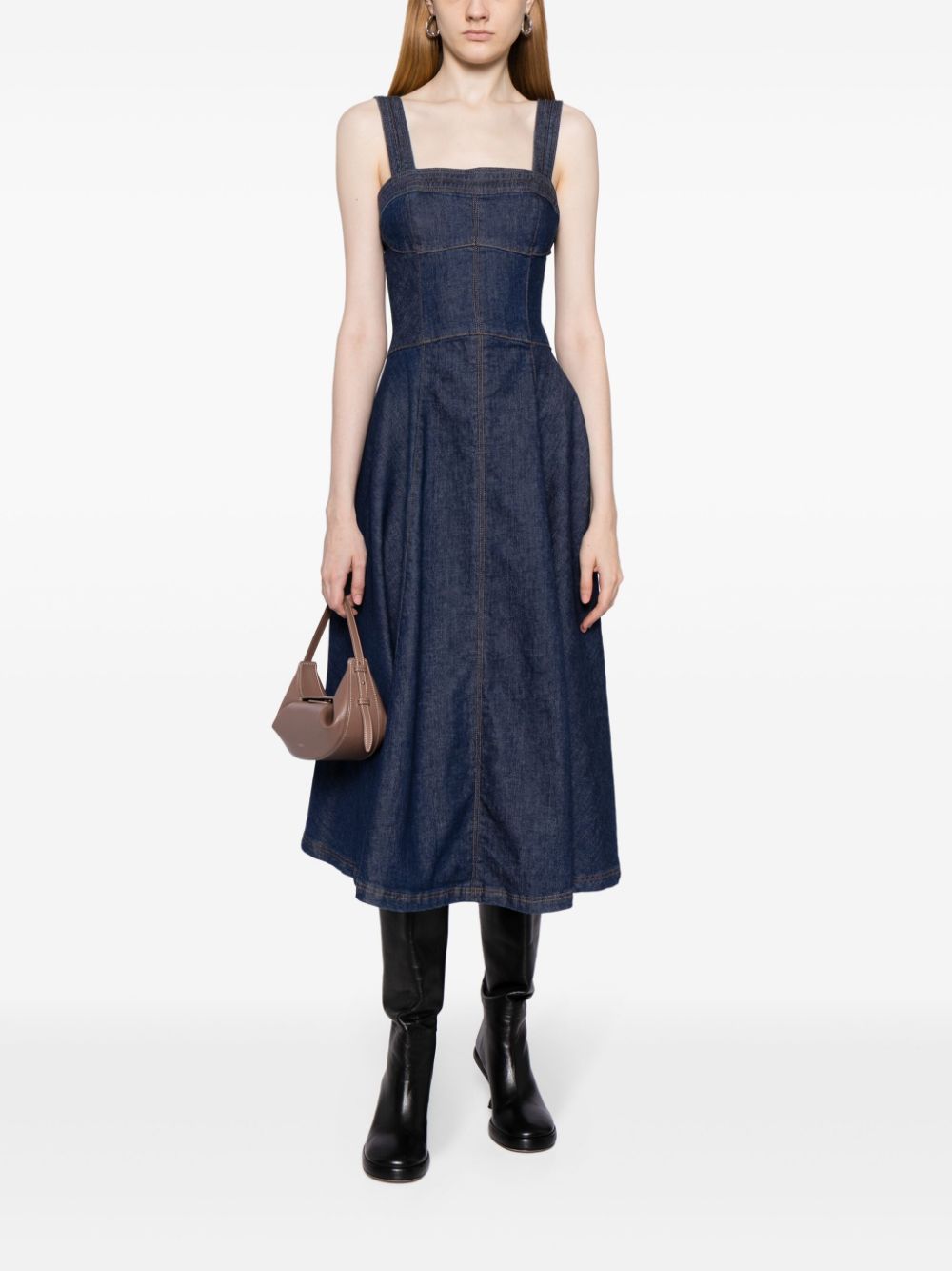 Shop Simkhai Cici Belted-waist Denim Dress In Blue