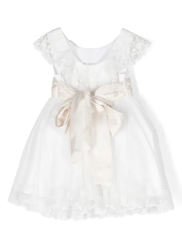 AMAYA floral-appliqu Belted Lace Dress | White | FARFETCH