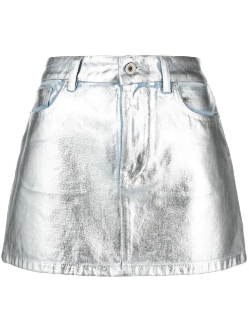 Minijupe en jean à design métallisé - Rabanne - Modalova