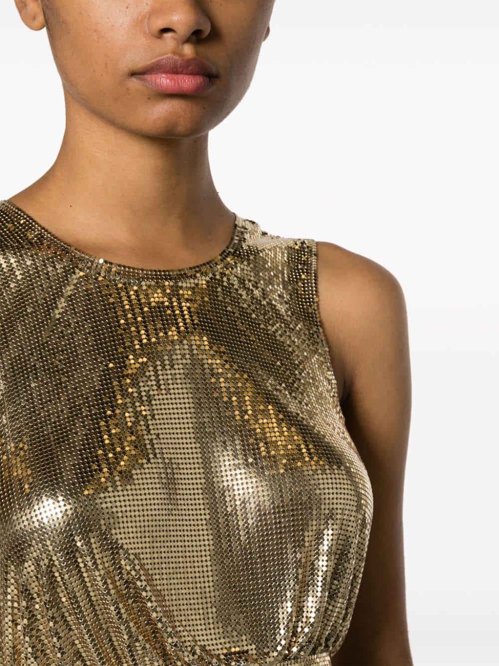 Shop Rabanne Paco Mesh Cropped Top In Gold