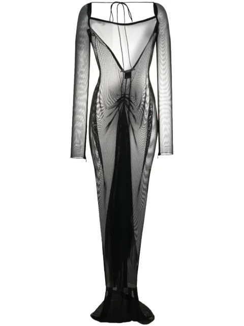 LaQuan Smith semi-sheer asymmetrical-train gown