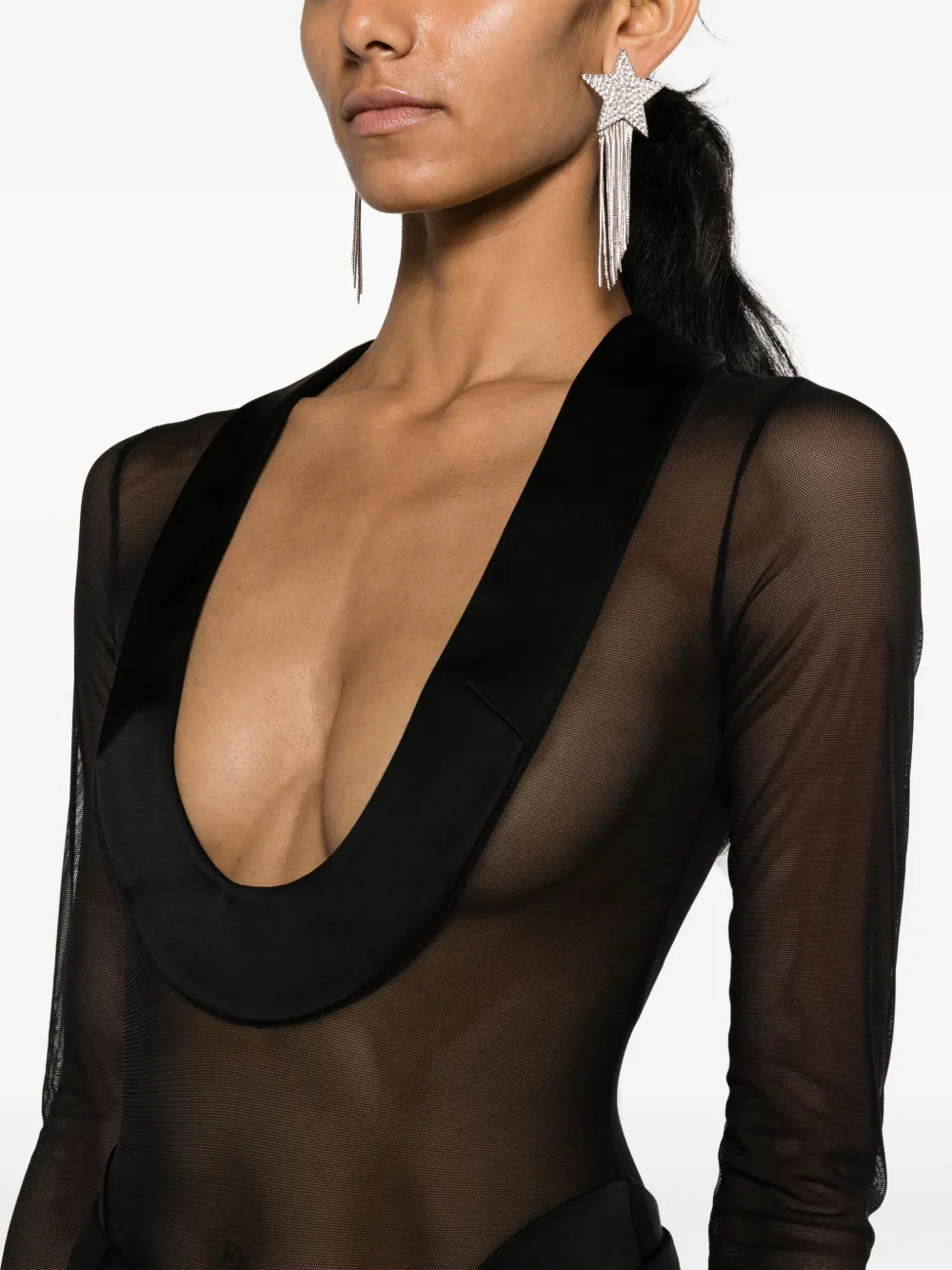 Laquan Smith Satin-trim Bodysuit In Black