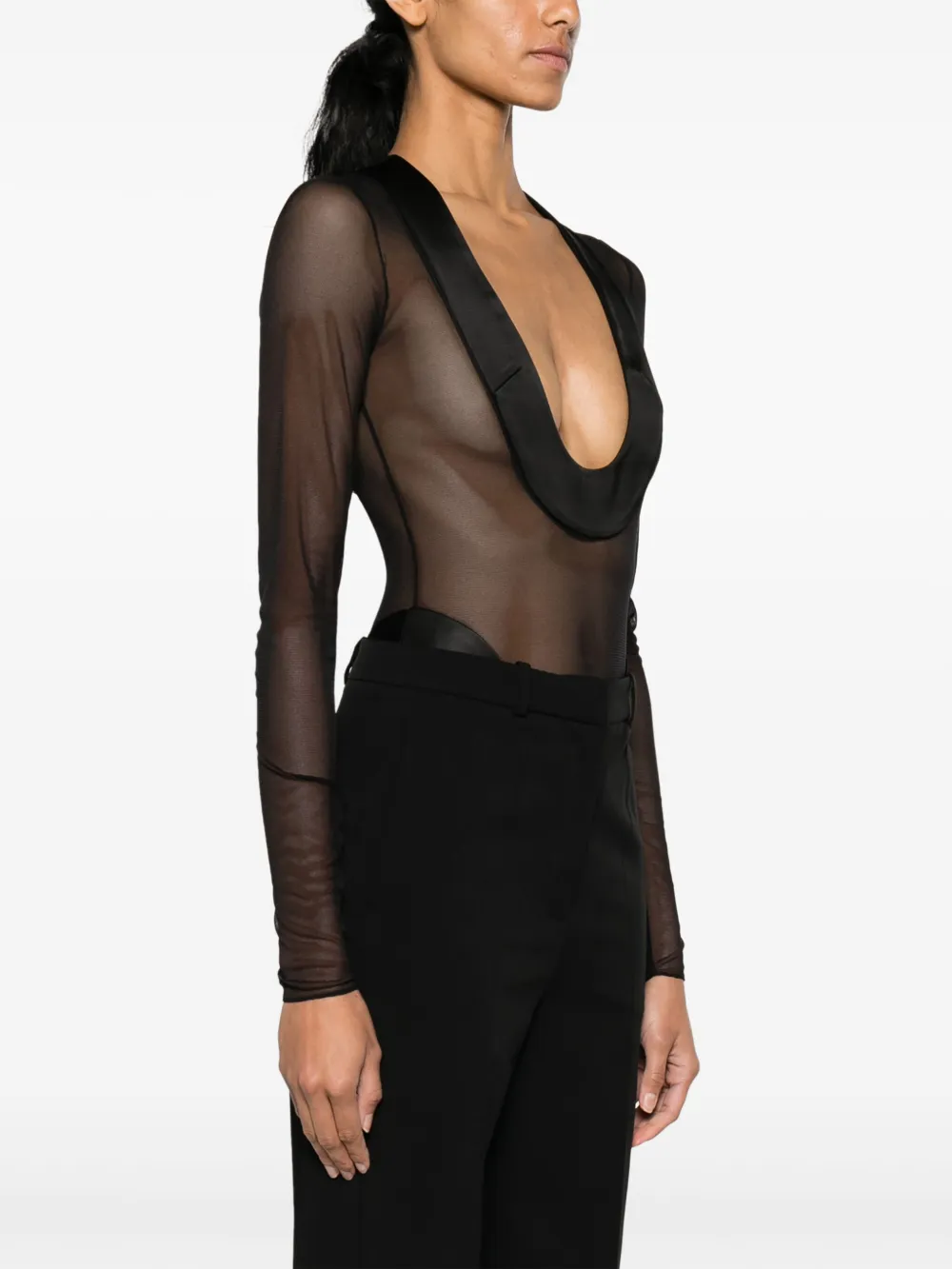 Laquan Smith Satin-trim Bodysuit In Black