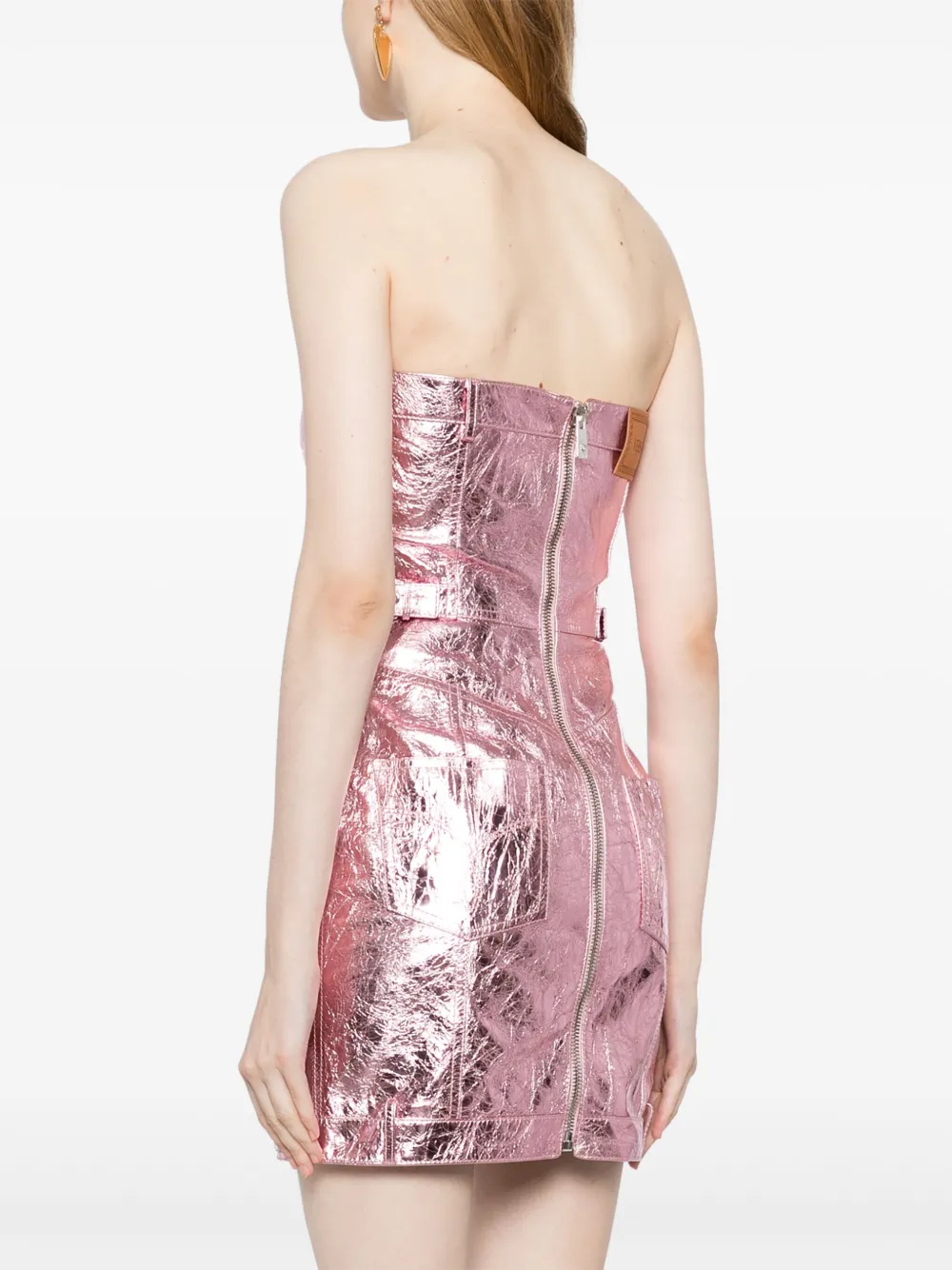 Shop Versace X Dua Lipa Crinkled-leather Minidress In Pink