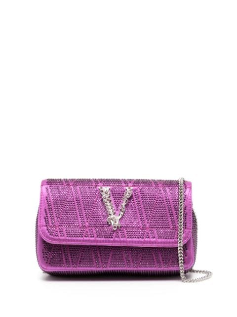 Versace Virtus crystal-embellished leather shoulder bag