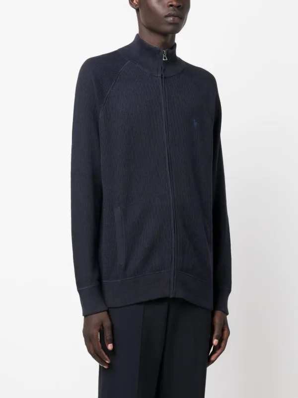 Polo Ralph Lauren embroidered-logo Textured zip-up Jumper | Blue | FARFETCH