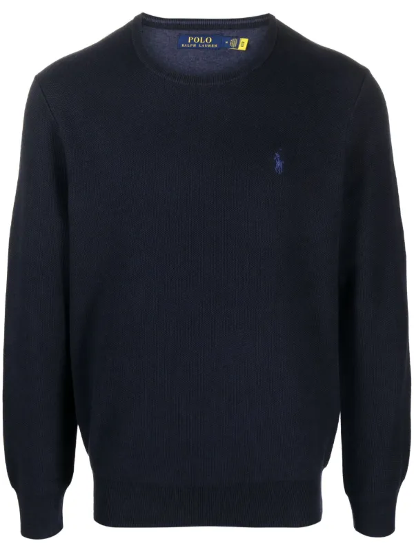 Polo Ralph Lauren embroidered logo long sleeve Cotton Jumper Blue FARFETCH IE