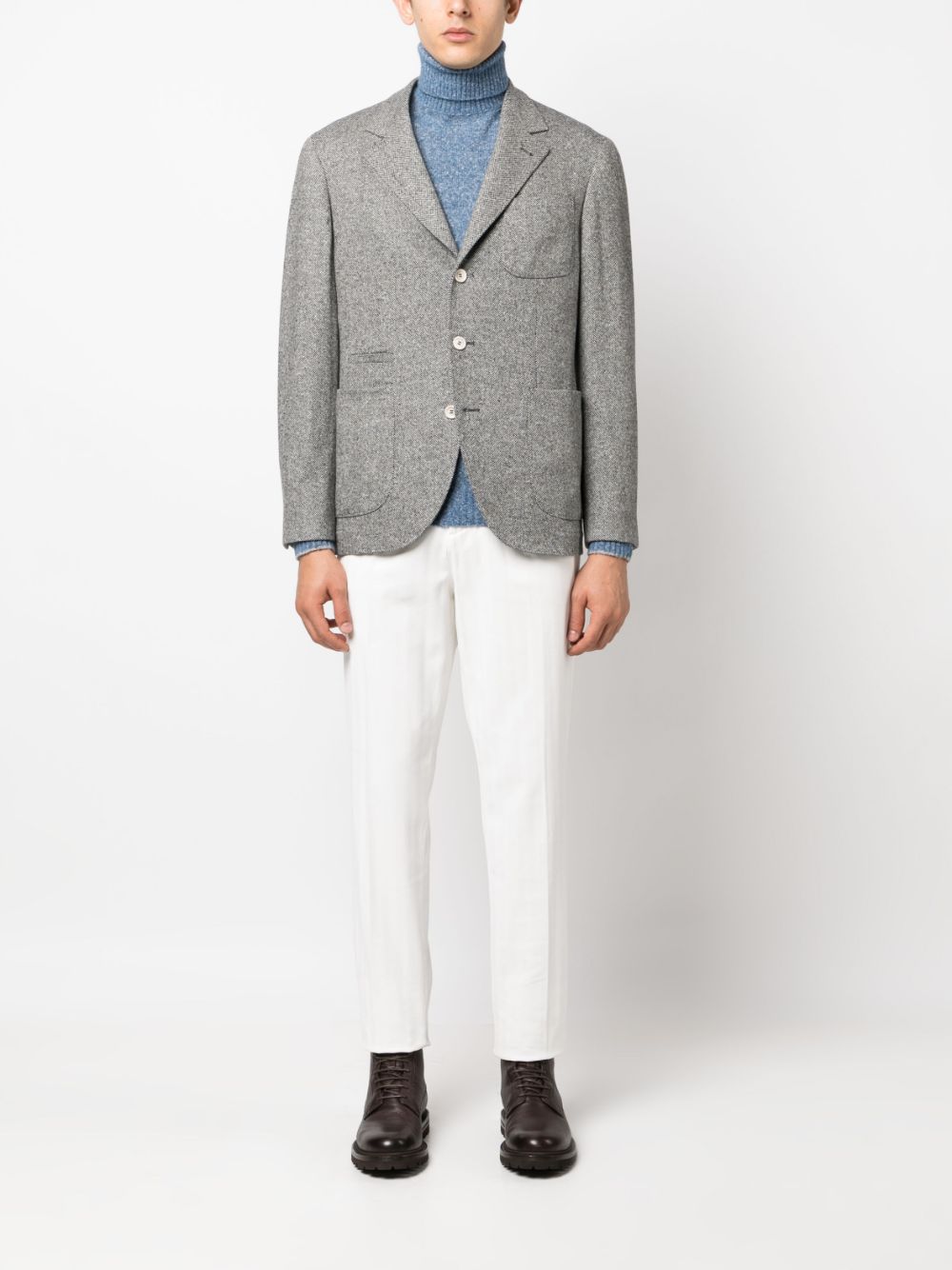 Brunello Cucinelli single-breasted herringbone blazer - Grijs