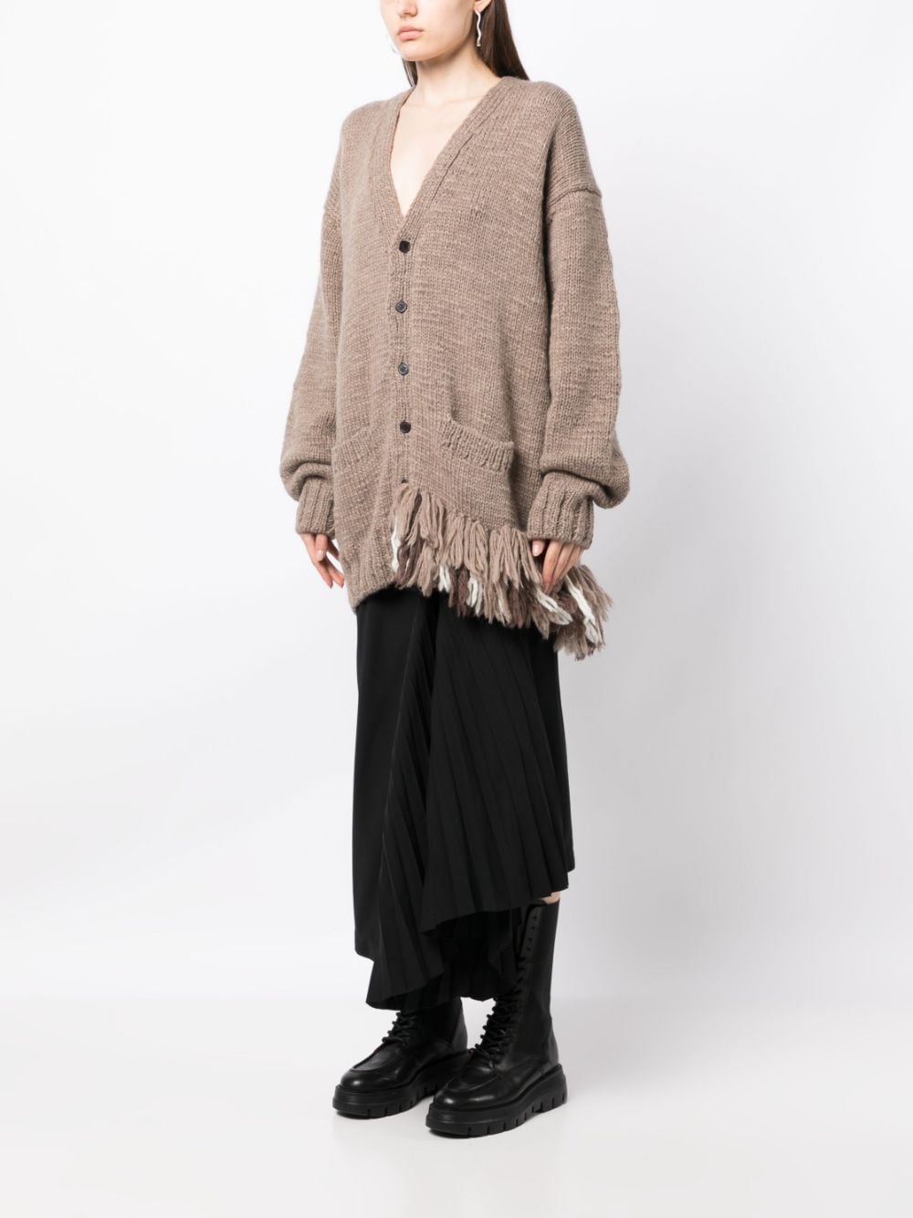 Shop Yohji Yamamoto Purl-knit V-neck Cardigan In Brown