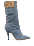 MOSCHINO JEANS 115mm logo-patch denim boots - Blue
