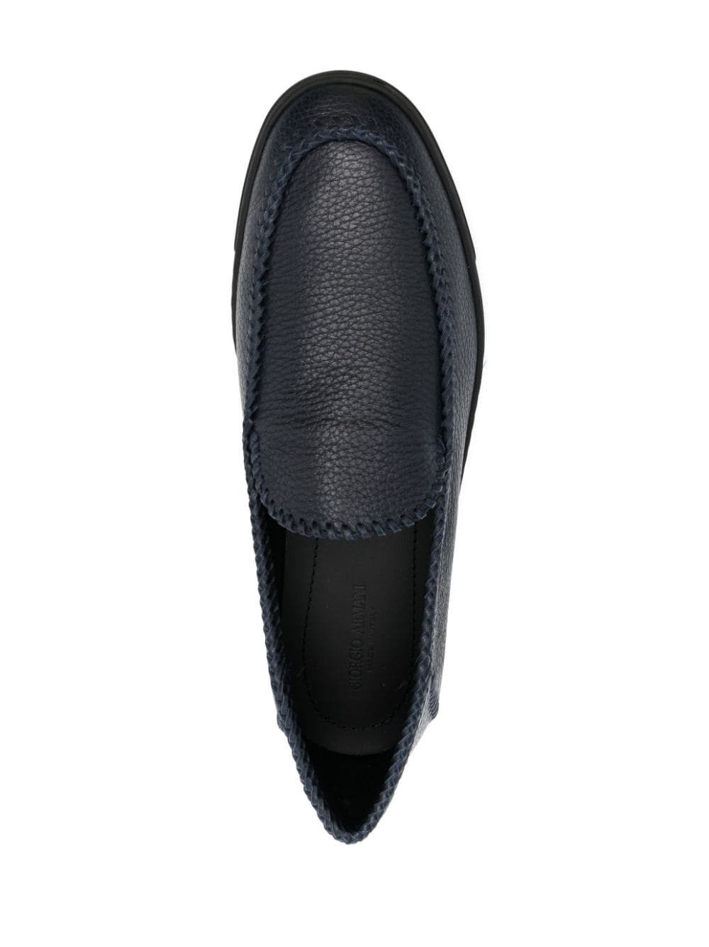 Shop Giorgio Armani Whipstitch-detail Leather Loafers In Blue