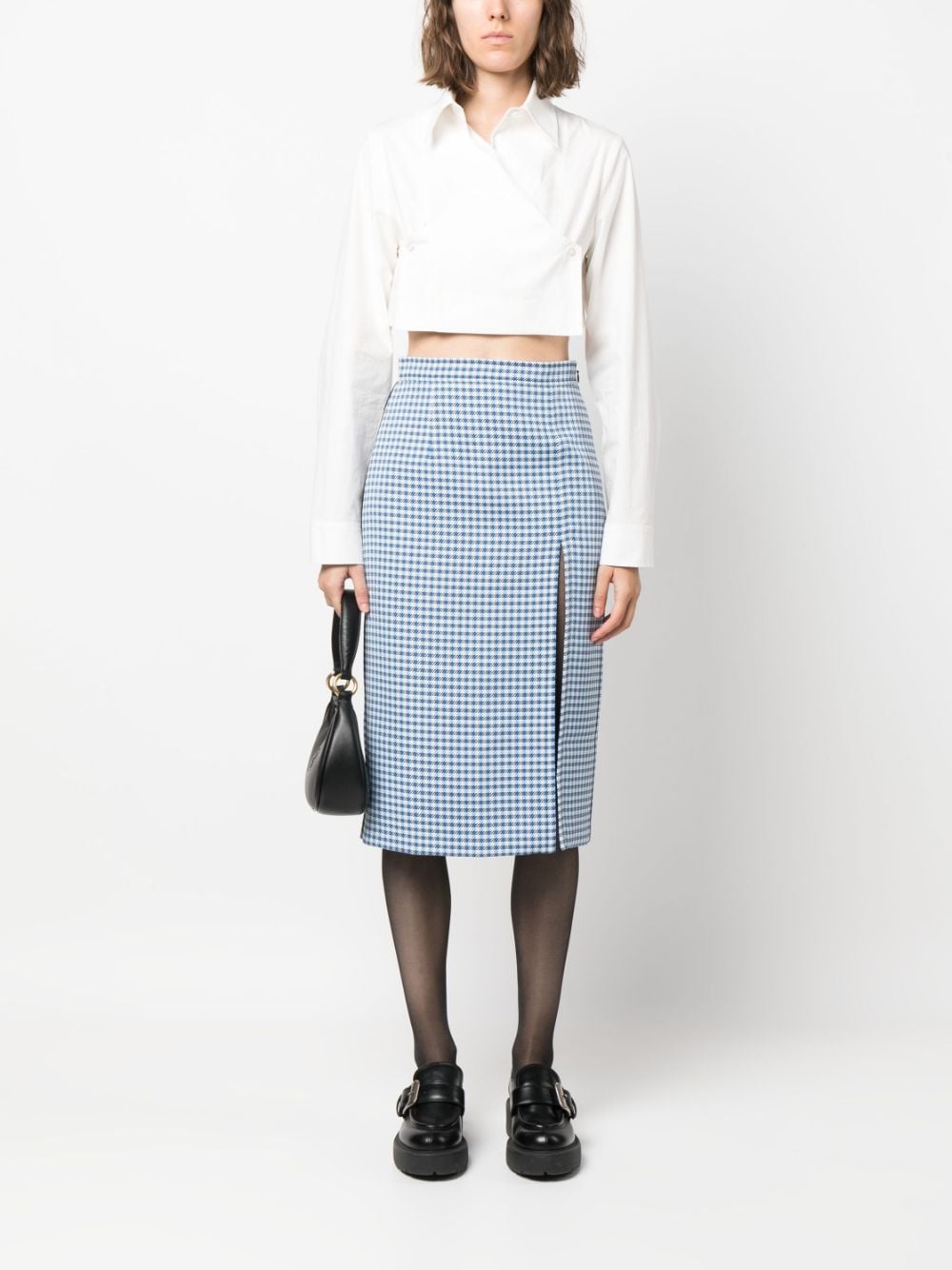 Shop Marni Check-pattern Longuette Skirt In Blue