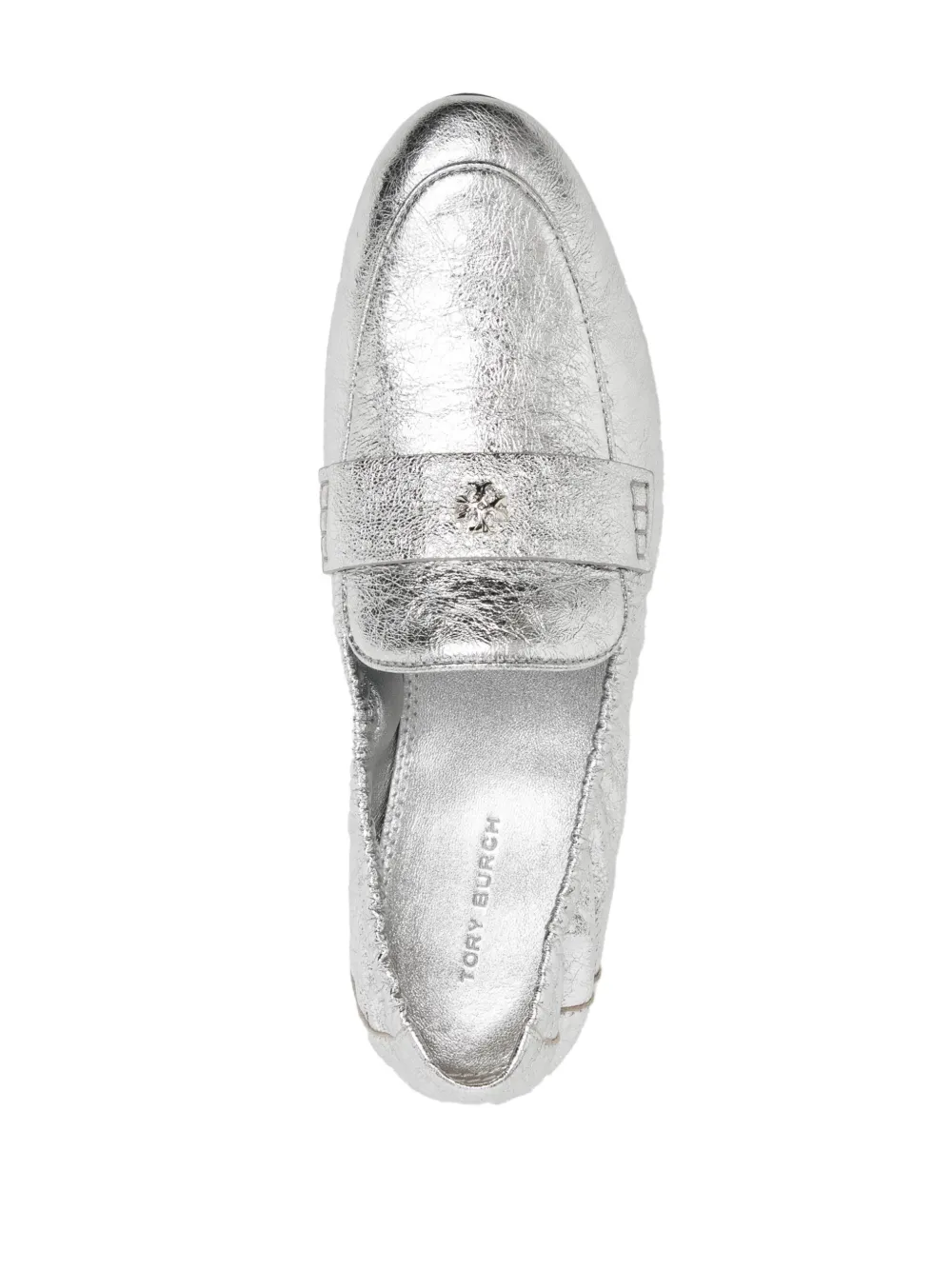 Shop Tory Burch Metallic Leather Ballet Loafers In Silver