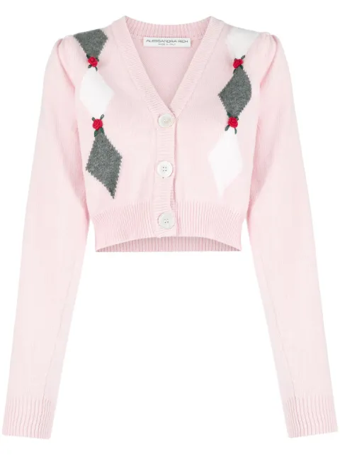 Alessandra Rich cárdigan tejido con motivos florales en intarsia