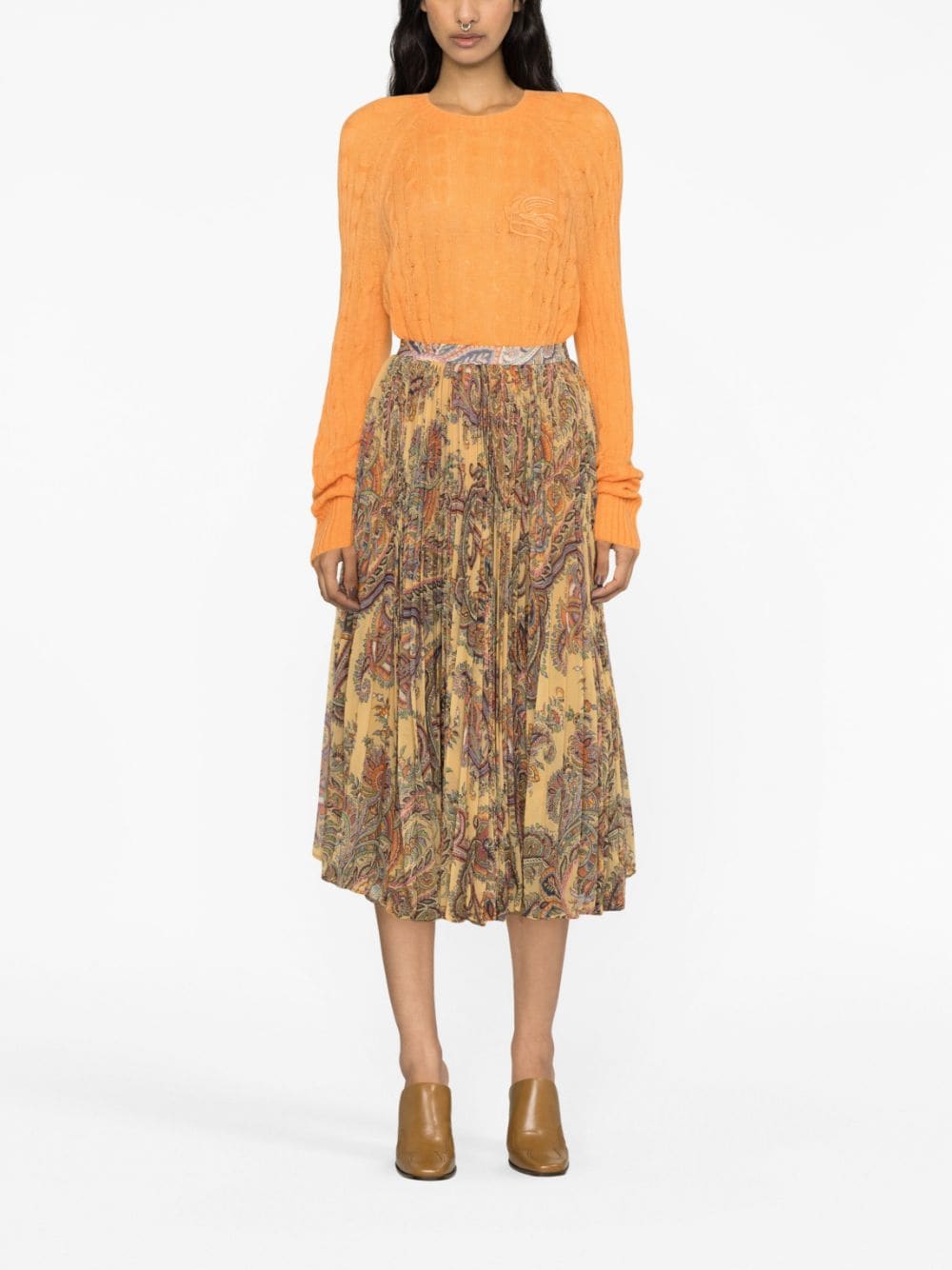 Shop Etro Logo-embroidered Cable-knit Jumper In Orange