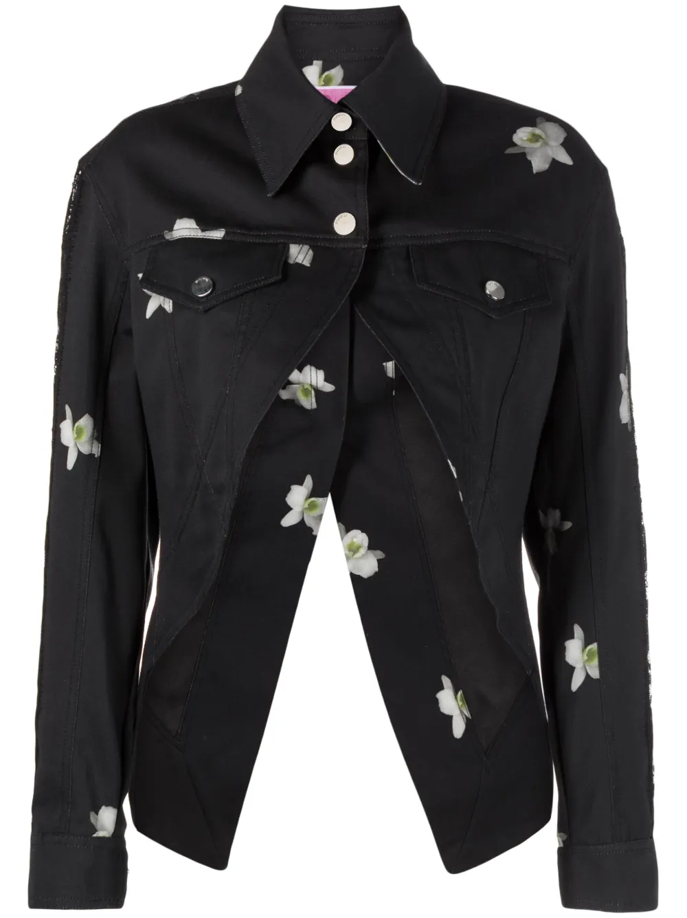 Pinko Floral-print Open-front Blazer In Black