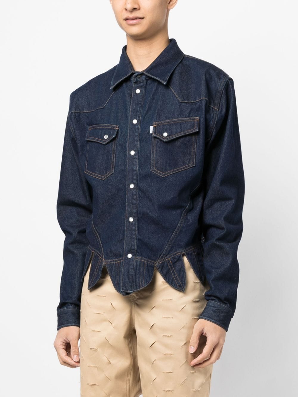 Shop Juntae Kim Asymmetric-hem Denim Jacket In Blue