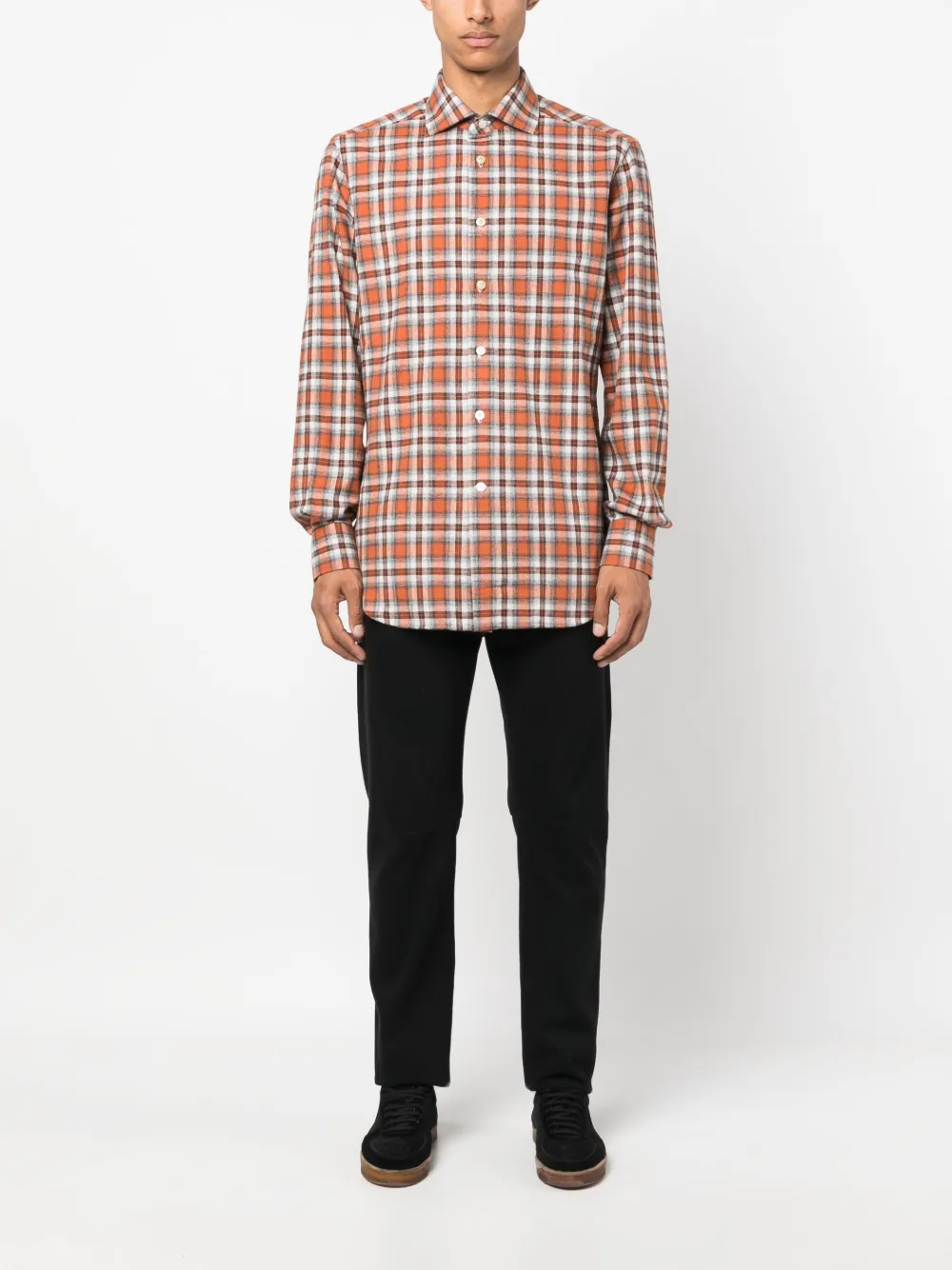 Kiton check-pattern cotton shirt - Oranje