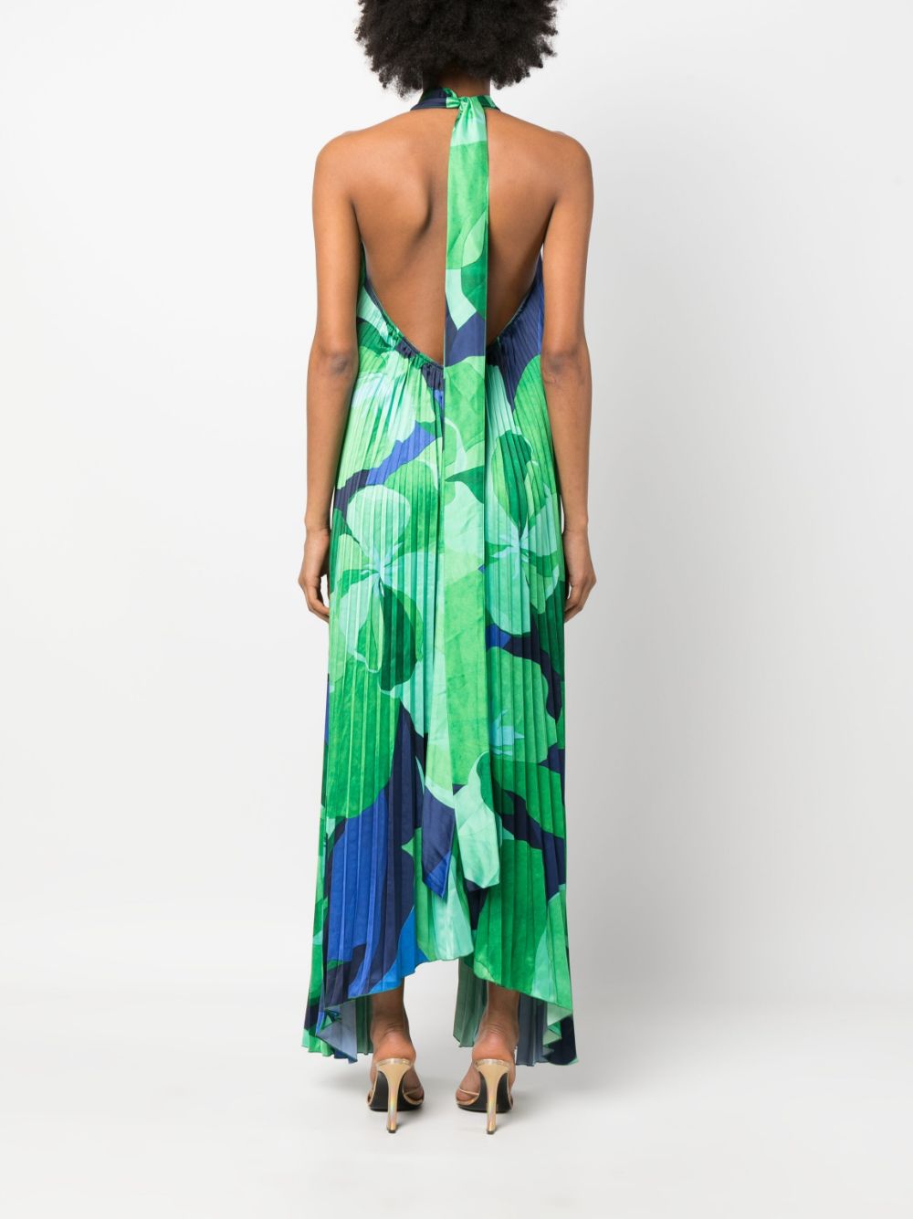 L'IDÉE ABSTRACT-PATTERN HALTERNECK PLEATED DRESS 