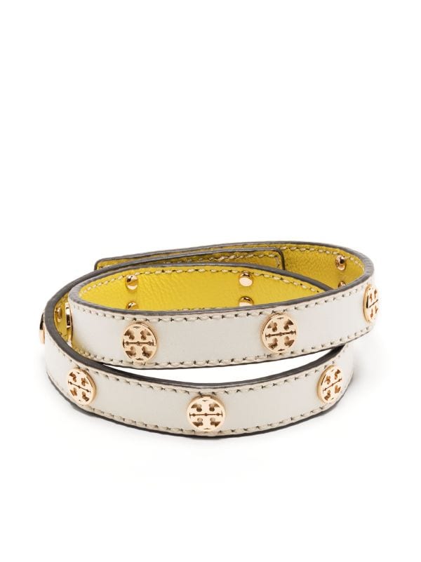 Tory Burch Miller Insignia Leather Double Wrap Bracelet - Gold/Gold