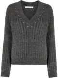 Alessandra Rich stud-embellished ribbed-knit jumper - Grey