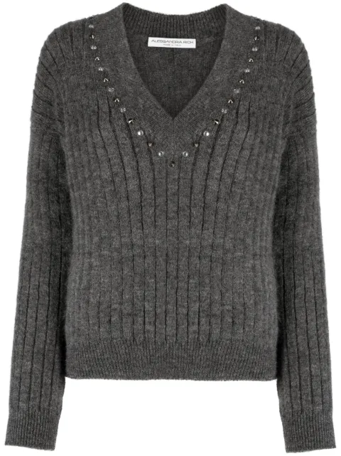 Alessandra Rich stud-embellished ribbed-knit jumper